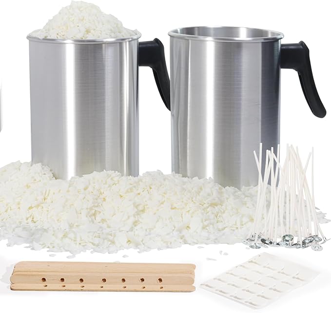 Soy Wax for Candle Making, 5 lb Soy Flakes, Paraffin-Free, Beeswax-Free, with 2X 101oz Wax Melting Pot, Candle Wicks, Wick Stickers, Centering Device