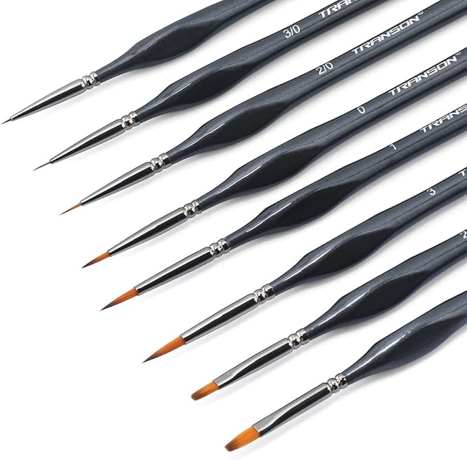 Transon Fine Detail Art Paint Brush Set 8pcs with Triangular Handle for Miniatures Model Craft Face Painting Suitable for Acrylic Gouache Watercolor Oil