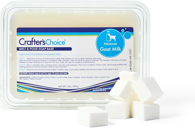Crafter's Choice Premium Glycerin Melt and Pour Soap Base for Soap Making and DIY Crafting Projects, 2LB Block (Goat Milk)