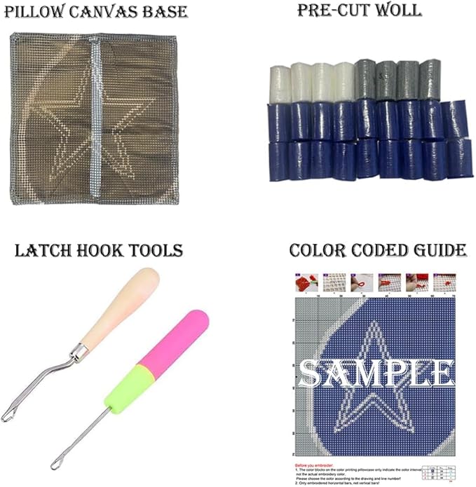 Latch Hook Pillow Kits for DIY Throw Pillow Cover, Cute Smilling Pattern Sofa Cushion Cover Latch Hook Craft Kits with Printed Canvas for Beginners Kids Adults - 17 x 17 Inch