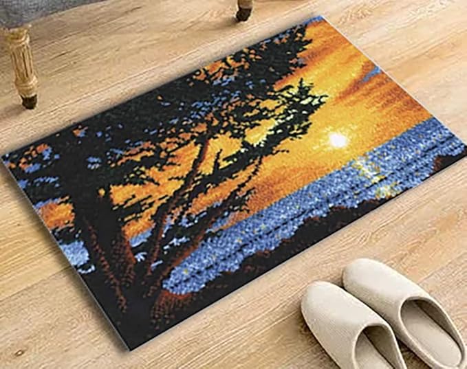YAKOLECI Latch Hook Kits for Adults, Color Printed DIY Crafts Needlework Arts Rug Sewing Carpet for Home Decoration Festival Gift 23.6''X15.8'' (Seaside Sunrise) (YA-003)