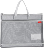 Pendancy Mesh Zipper Pouch A4 Size, Large Double Pocket Lightweight Nylon Transparent File Bag with Handle, 11x13.8 in Foldable Document Storage for Puzzle Project/Cross Stitch/Travel/Office (Gray)