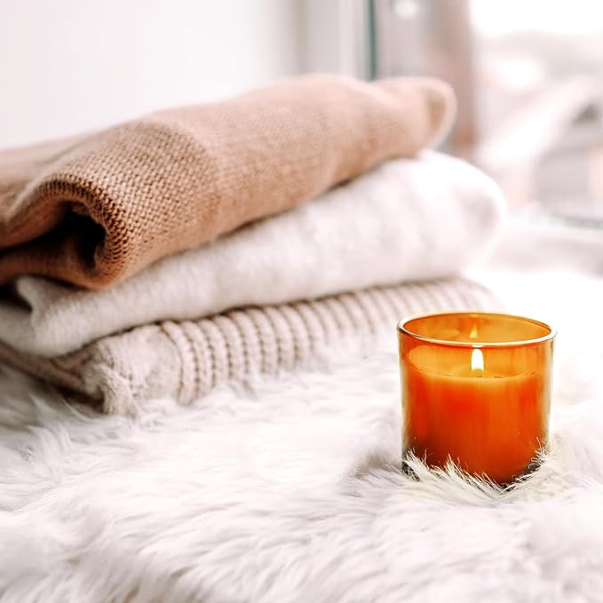 8 OZ Thick Candle Jars for Making Candles 15 Pcs, Orange Empty Jars with Wood Lids for Candle Making, Sample Container,Clear Orange