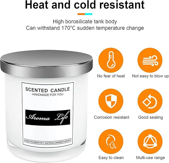 Creahaus 10oz, 16 Pack Thick Candle Jars with Metal Lids for Making Candles, Bulk Inner White Empty Glass Candle Containers & Sticky Labels, Warming Labels Kit, Heat Resistant Candle Vessels