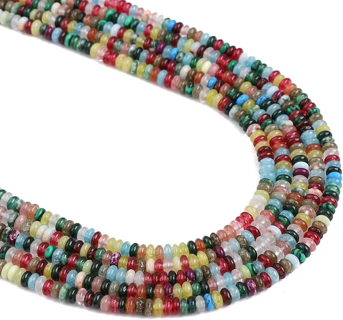 Natural Mix Colored Stone Spacer Beads Caps Rondelle Disk Loose Beads for Beading Jewelry Making 4mmx2mm 38cm