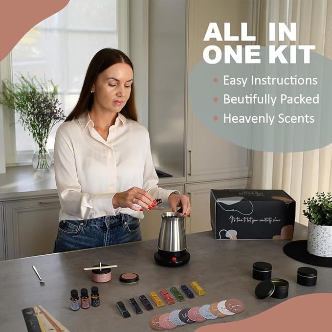 SoftOwl Premium Soy Candle Making Kit - Black Edition - Full Set with Electric Melter - Soy Wax, Big 16 Tins, 8 Pleasant Scents, 8x2 Color Dyes & More - Perfect as Home Decorations