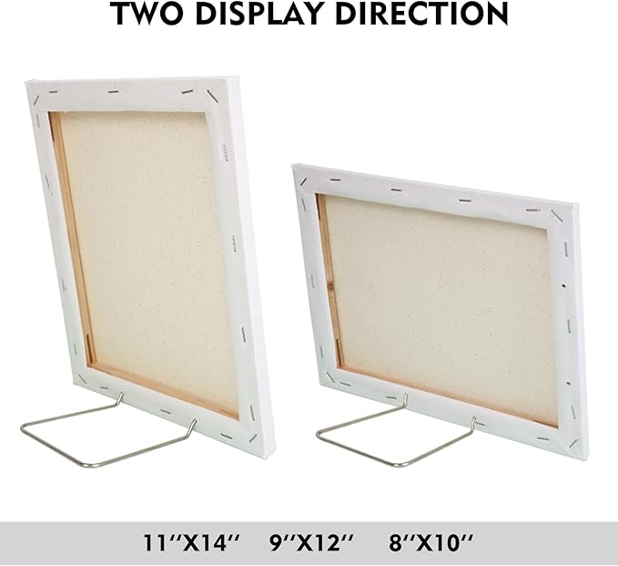 CONDA Stretched Canvas Painting, 20 Multi Pack 4x4, 5x7, 8x10, 9x12, 11x14 Inches (4 of Each) with 20 Pcs Display Brackets, Primed, 100% Cotton, Value Bulk Pack for Oil & Acrylic Painting