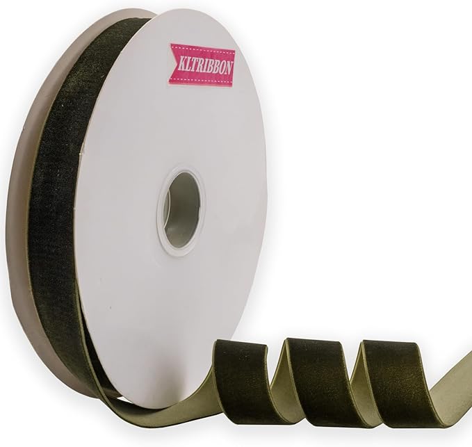 Nylon Velvet Ribbon Single Faced,1 Inch X 25Yards Spool (Moss Green)
