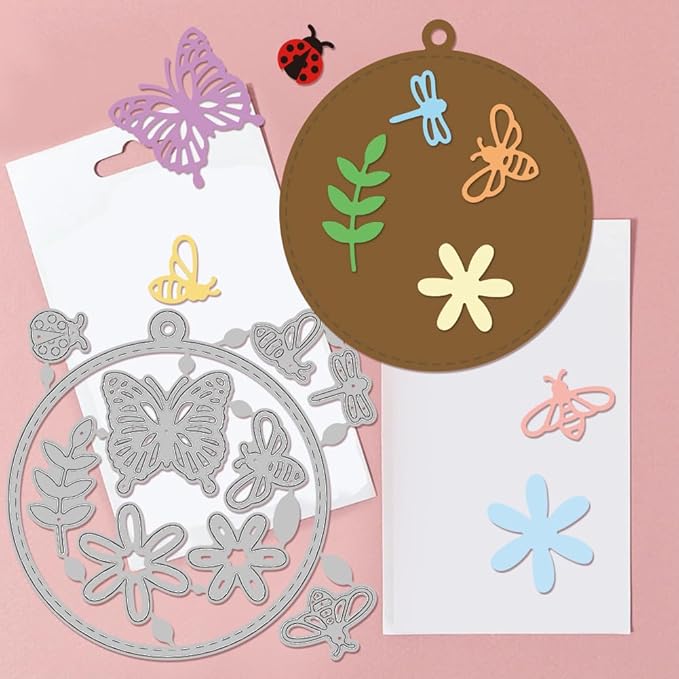 GLOBLELAND Insect Background Shaker Cutting Dies for Card Making Bee Butterfly Dragonfly Shaker Cut Die for DIY Scrapbooking Journal Embossing Paper Craft Decor