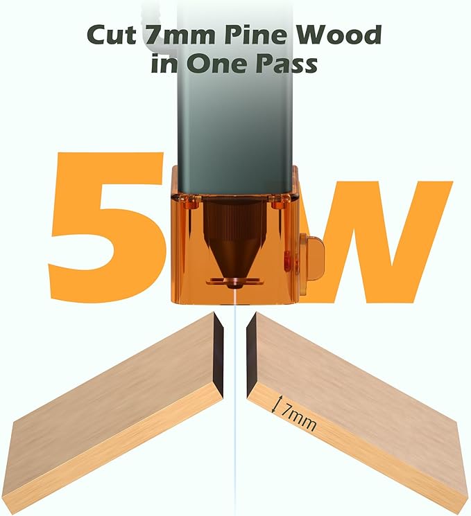 Genmitsu Laser Engraver Machine Kortek 5W, Desktop Laser Cutter, ±0.01mm High Precision, Wireless APP Supported, Portable Laser Engraving Machine for DIY Wood, Acrylic, Leather, Glass, Metal, Fiber