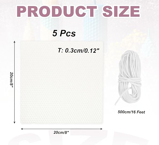 MECCANIXITY Beeswax Candle Making Kit,8x8 Inch 5pcs White Beeswax Candle Sheets with 1pcs Cotton Wick for DIY Craft Gift Making