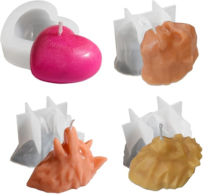 4 Pack Silicone Molds Animal Head Silicone Wave Spiral Candle Mold - Silicone Resin Casting Molds for Candle & Resin & Soap Craft Supplies