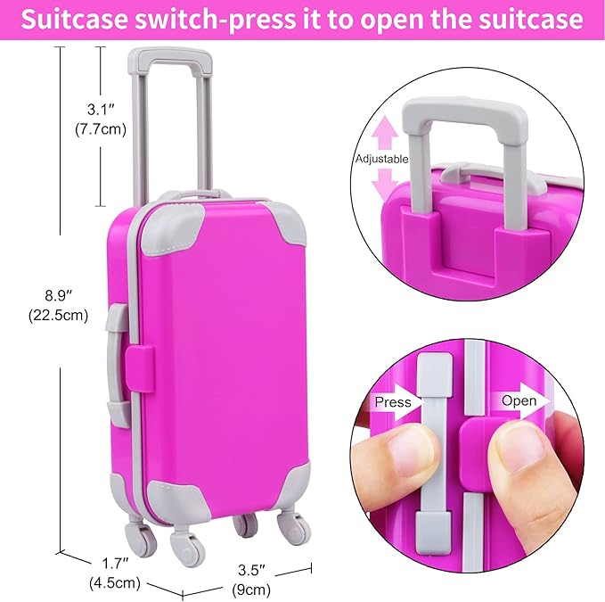 UNICORN ELEMENT 23 Pcs 18 Inch Girl Doll Accessories Suitcase Travel Set Including Clothes Suitcase Backpack Camera Tablet Cell Phone Neck Pillow Sunglasses and Other Travel Set