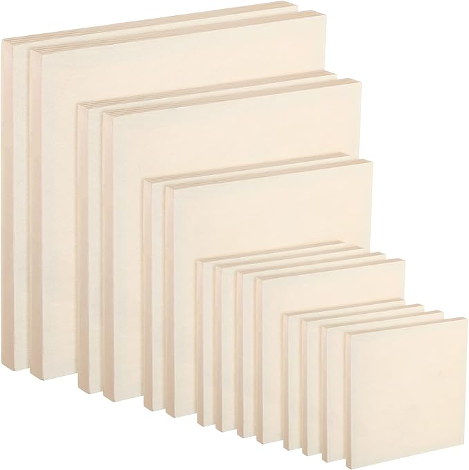 Wood Canvas Boards Unfinished Wooden Panel Boards Paint Pouring Panels for Painting Drawing Home Decor(14 Pieces,4.7 x 4.7, 6 x 6, 8 x 8, 10 x 10, 12 x 12)