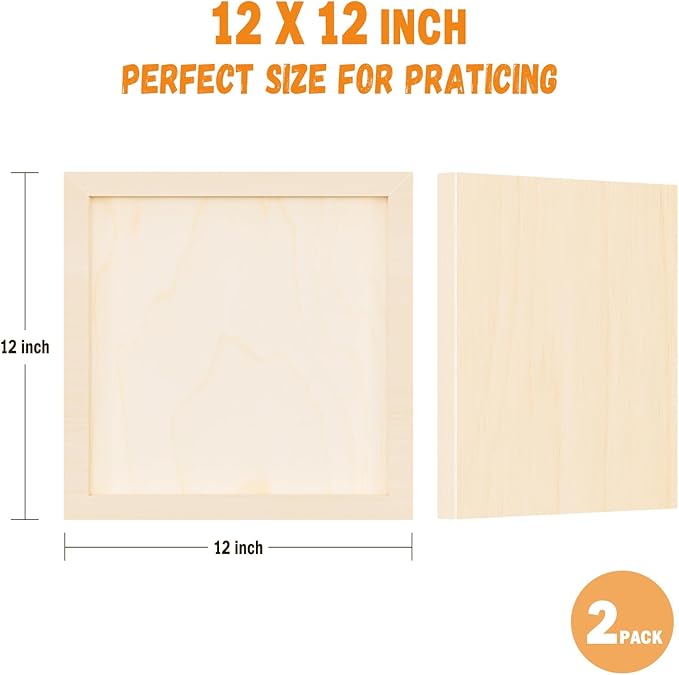 Wood Panels for DIY Painting - Christmas Crafts & Home Décor | 12x12 Inch Canvas Wood Boards, Unfinished Wooden Canvas for Adults & Kids (3-Pack)