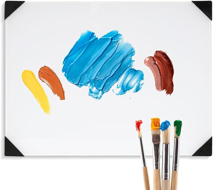 Glass Palette for Oil Painting 12 x 9 Inches, Clear Paint Mixing Palette for Acrylic Painting, Ultra White, Painting Supplies for Use with All Art Media, Artists, Adults