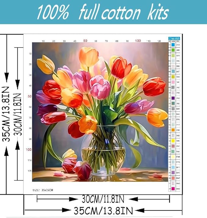 Flowers Cross Stitch Kits for Beginners Adults,Patterns Dimensions Needlepoint Art Crafts,Counted Cross Stitch Kits Embroidery Kits for Beginners Adults for Home Decor 13.8X13.8inch