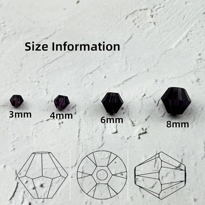 100pcs 8mm Bicone Glass Crystal Beads for Jewelry Making, Faceted Bicone Glass Spacer Beads for Bracelet Earring Necklace DIY Craft(Violet)
