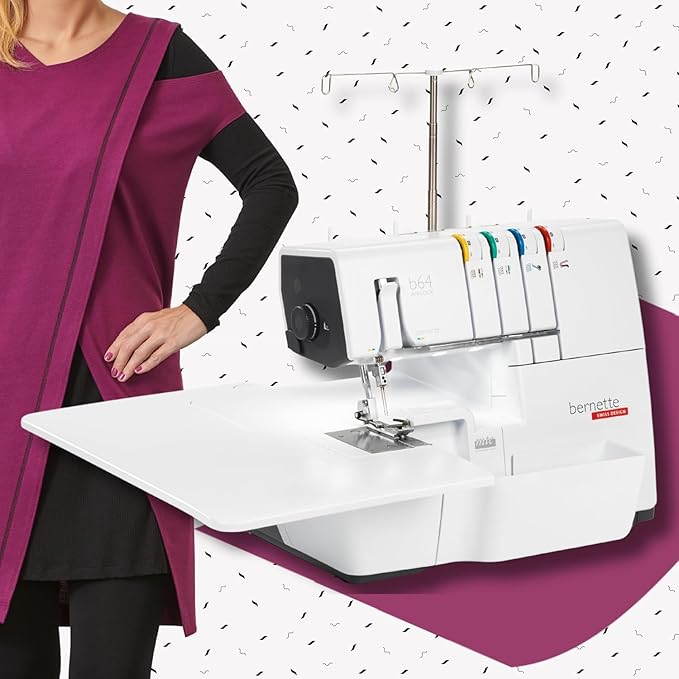 Bernette B64 Airlock Serger Overlocker with Air Threading | 1300SPM, 16 Stitches, Free Arm, LED Light, Free Hand System | 6 Overlock Foot Kit Extension Table