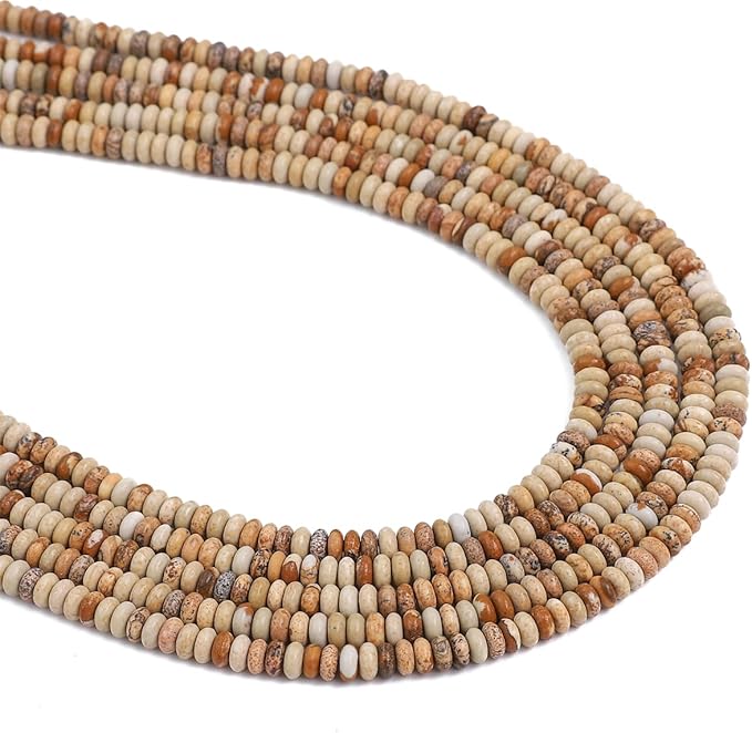 Natural Brown Picture Jasper Spacer Beads Caps Rondelle Disk Loose Beads for Beading Jewelry Making 4mmx2mm 38cm