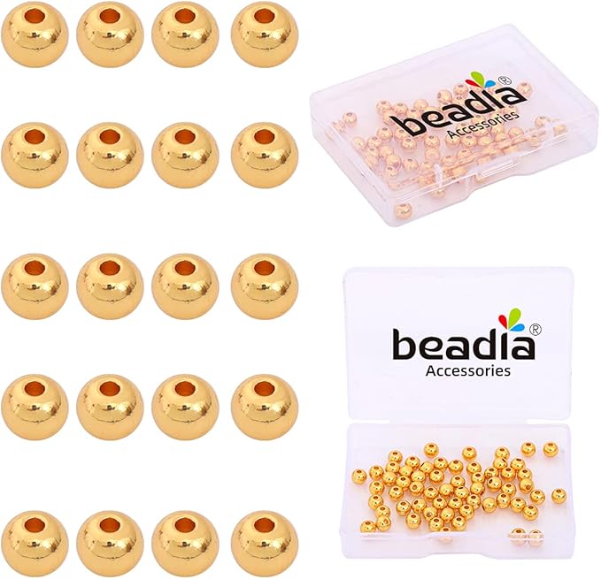 18K Gold Plated Round Spacer Beads 5mm 60pcs for Jewelry Making Findings Non Tarnish