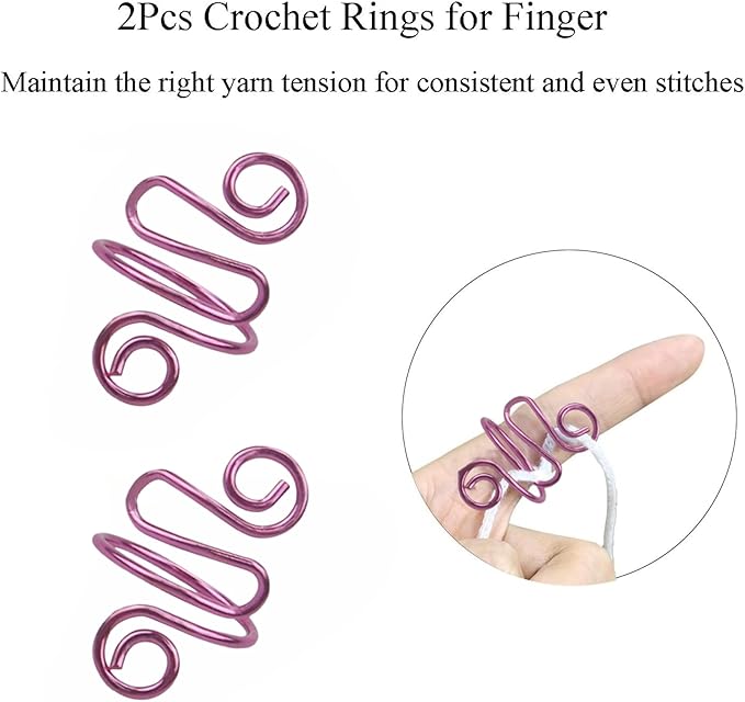 2Pcs Crochet Rings for Finger, Adjustable Open Yarn Guide Crochet Tension Ring for Crocheting Knitting Accessories Supplies Metal Yarn Tension Loop Ring for Finger (Rose), SATONBEYI