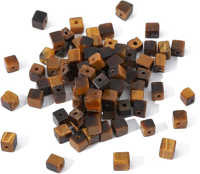 Natural Yellow Tiger Eye Square Stone Beads 4x4mm 85pcs Cube Loose Semi Gemstone Beads for Jewelry Making Design