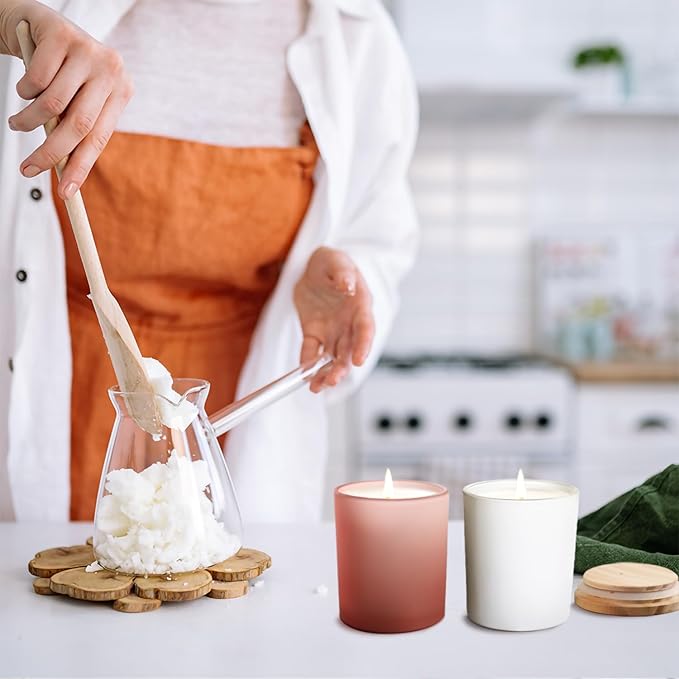 14 OZ Thick Candle Jars for Making Candles 12 Pcs, 3 Wick Empty Jars with Wood Lids for Candle Making, Sample Container,Frosted White