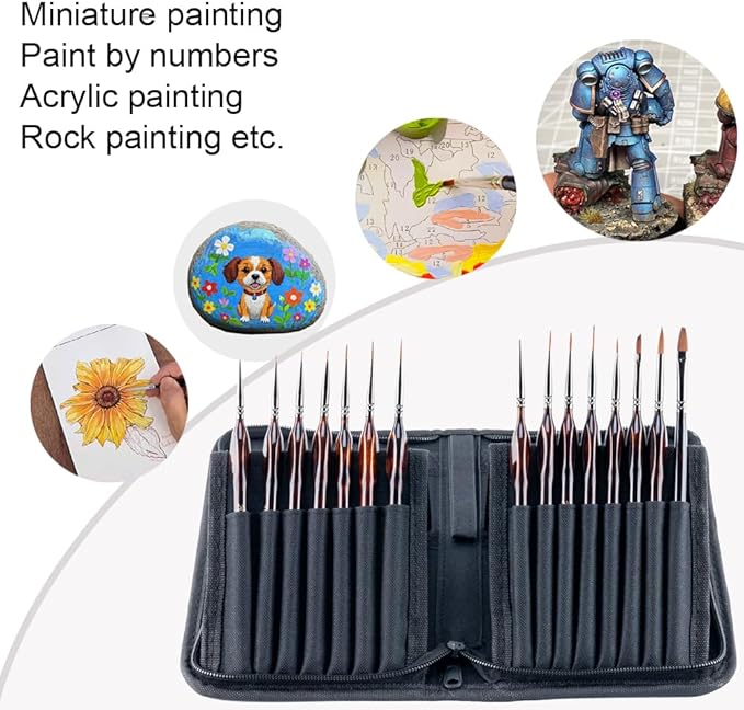 Transon 15pcs Miniature Paint Brushes for Fine Detail Painting, Model Painting, Acyrlic and Watercolor Art Painting