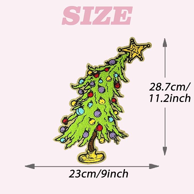 Christmas Tree Iron on Patches Chenille Embroidery Sew on Stickers Applique for DIY Crafts T Shirt Clothing Jackets Backpacks Jeans Party Decorations Accessories