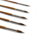 Watercolor Brushes Set of 5 - Extra Long Needle Point Detail Brushes with Two Layer Liner Sable/Synthetic Blend for Fine Line Work - Perfect for Watercolor,Gouache,Acrylic-Artist Grade Painting Tools