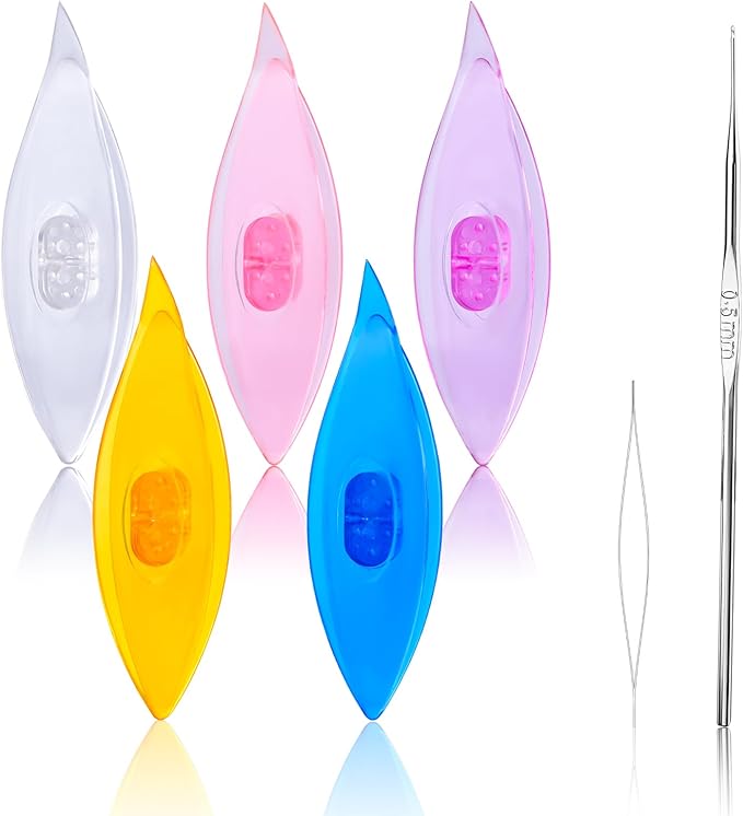 BUTUZE Tatting Shuttle Kit, 5 PCS Plastic Tatting Shuttle with Beading Needles Crochet Hooks Knitting Needles Big Eye Needles Tatting Needles for DIY Hand Lacemaking Craft Tool Weave Yarn Set