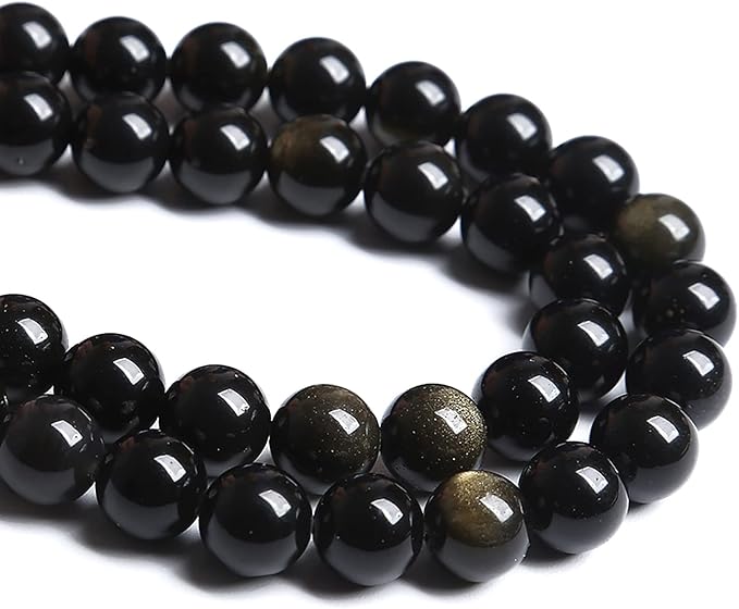 8MM 46PCS Natural Stone Golden Obsidian Loose Spacer Beads for Jewelry Making DIY Bracelet