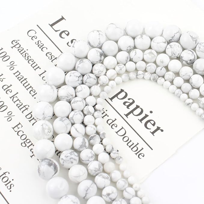 45pcs 8mm Natural Stone Beads White Howlite Beads Energy Crystal Power Gemstone for Jewelry Making, DIY Bracelet Necklace