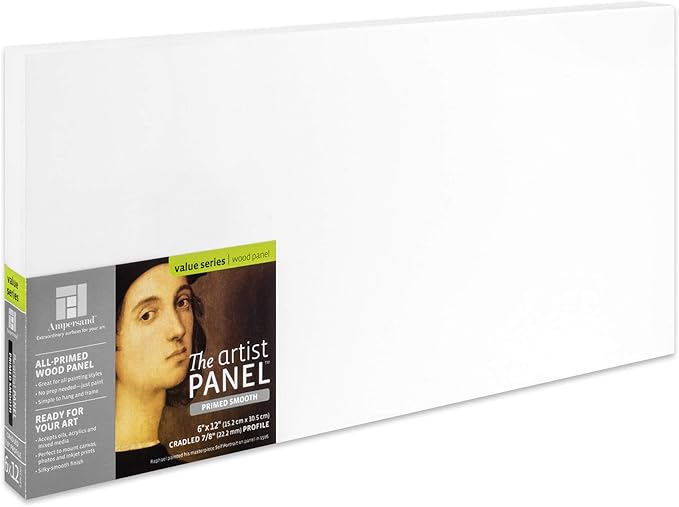 Ampersand Art Supply Wood Gesso Artist Painting Panel: Primed Smooth, 6" x 12", 7/8" Cradled Profile
