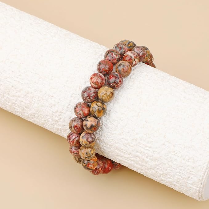 Natural Stone Genuine Stones DIY Round Beads 8mm 100pcs Beading Loose Gemstone Hole Size 1mm Charm Smooth Beads for Bracelets Necklaces Earrings (Red Leopard Fur Jasper 8mm)