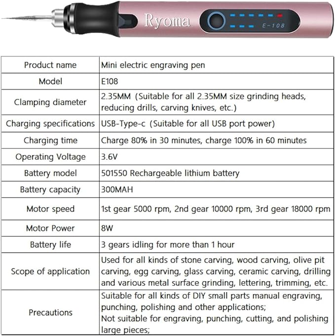 Rechargeable cordless Electric Micro Engraver Pen Mini DIY Engraving Tool Kit for Metal Glass Ceramic Plastic Wood Jewelry with 30 Bits and 16 Stencils and 1 Scriber Pen (Rose gold)