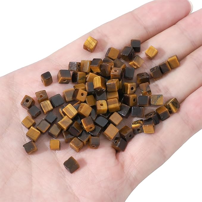 Natural Yellow Tiger Eye Square Stone Beads 4x4mm 85pcs Cube Loose Semi Gemstone Beads for Jewelry Making Design