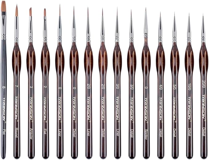 Transon 15pcs Miniature Paint Brushes for Fine Detail Painting, Model Painting, Acyrlic and Watercolor Art Painting