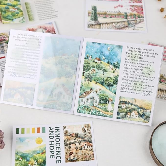 40 Sheets Pre-Cut PET Washi Sticker Books for Scrapbooking, Garden and Country Road Theme Decorative Background Scrap Book Stickers for Journaling, Junk Journal Supplies, Collage