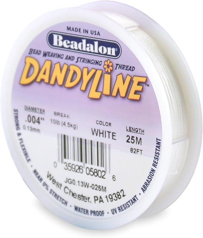 Beadalon Dandyline Bead Weaving & Stringing Thread, 0.13 mm / .004 in, White, 25 m