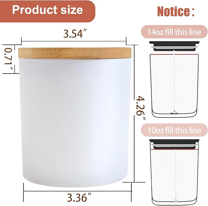 CONNOO 8 Pack 14 OZ Empty White Glass Candle Jars for Making Candles with Bamboo Lids and Sticky Labels, Bulk Candle Jars for Making Candles - Spice, Powder Containers.
