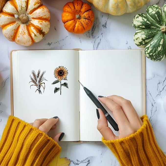 GLOBLELAND Autumn Plants Clear Stamps Pumpkin Sunflower Acorn Mushroom Silicone Clear Stamp Seals Wheat Ear Corn Transparent Stamps for DIY Scrapbooking Cards Making