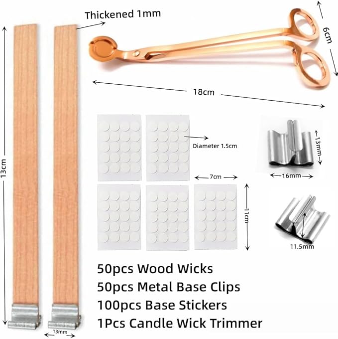 100Pcs Wood Wicks for Candles Making, 5.1x0.5x0.04inch Wood Candle Wicks Natural & Crackling Wooden Candle Wicks with Trimmer for DIY Craft
