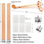 100Pcs Wood Wicks for Candles Making, 5.1x0.5x0.04inch Wood Candle Wicks Natural & Crackling Wooden Candle Wicks with Trimmer for DIY Craft