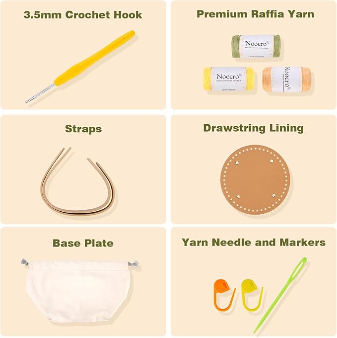 Noocro Crochet Kit for Intermediate or Advanced Level, Floral Raffia Bucket Bag, Purse, Step by Step Video Tutorial, Detailed Instruction Complete Kit Craft Supplies Holiday Gift (Meadow Bloom)