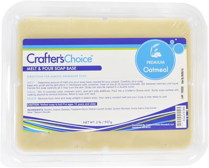 Crafter's Choice Premium Glycerin Melt and Pour Soap Base for Soap Making and DIY Crafting Projects, 2LB Block (Oatmeal)