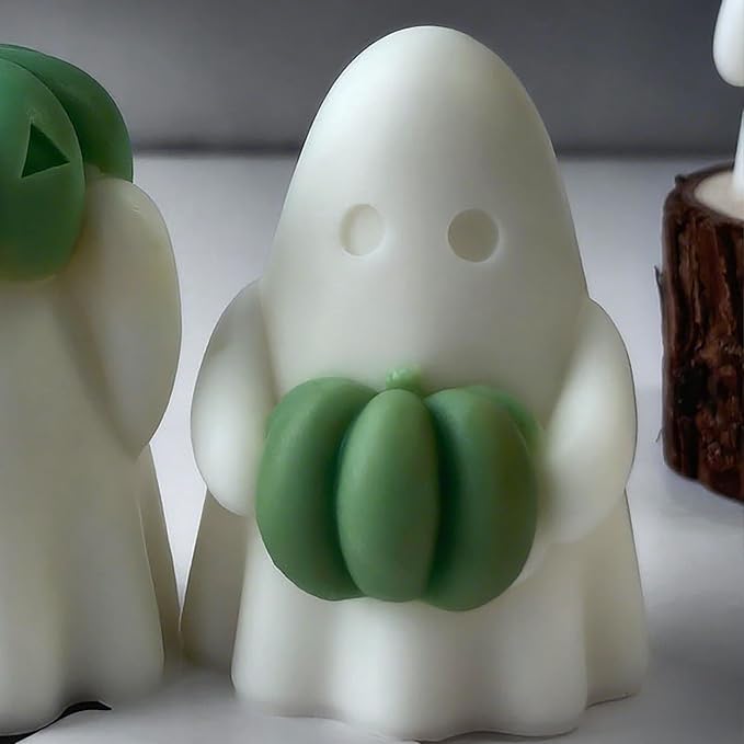 Pumpkin Ghost Cylinder Candle & Resin Mold - Resin Casting Silicone Molds for Home Decor & Candle Making Wave Spiral Mold