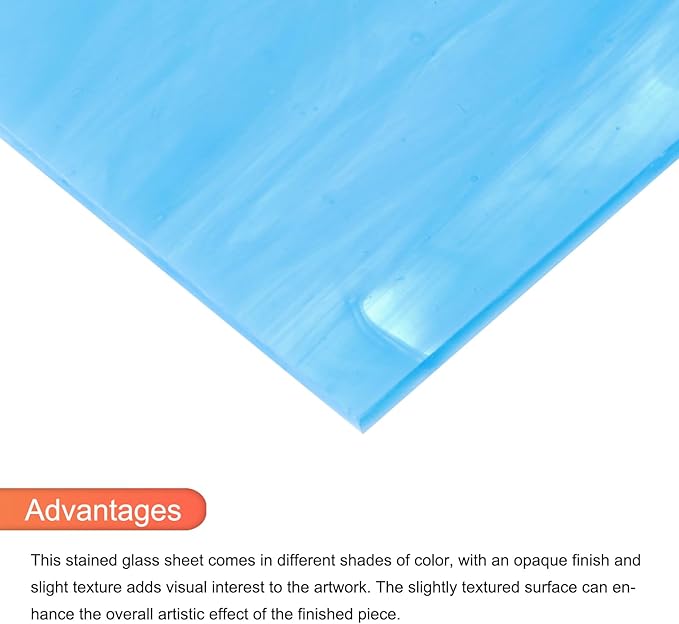 MECCANIXITY 2 Pcs Stained Glass Sheet Mosaic Tile 7.9 Inch x 5.9 Inch Pale Blue Stained Glass Sheets for Crafts DIY Art Project