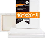 CONDA 16x20 inch Stretched Canvas for Painting, Pack of 5, Primed, 100% Cotton 5/8 Inch Profile Value Bulk Pack for Acrylics, Oils Painting